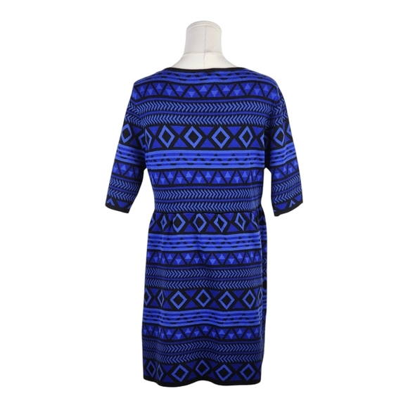 T/O Sweater Knit Dress XL Blue Black Geometric Tribal Boho Y2K Fit & Flare - Picture 5 of 12